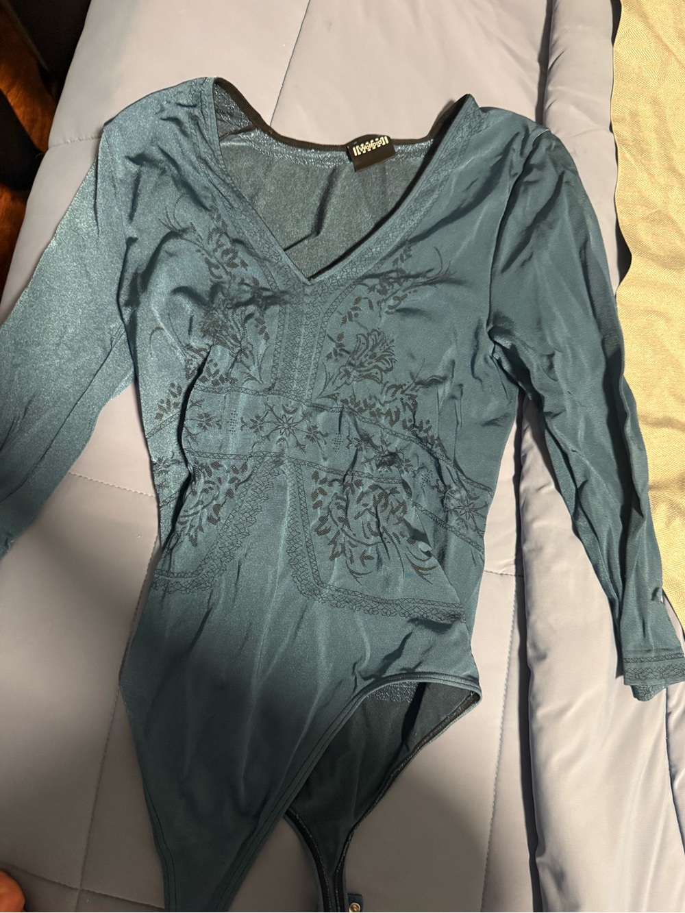 Wolford Teal Blue Long-Sleeve V-Neck Bodysuit